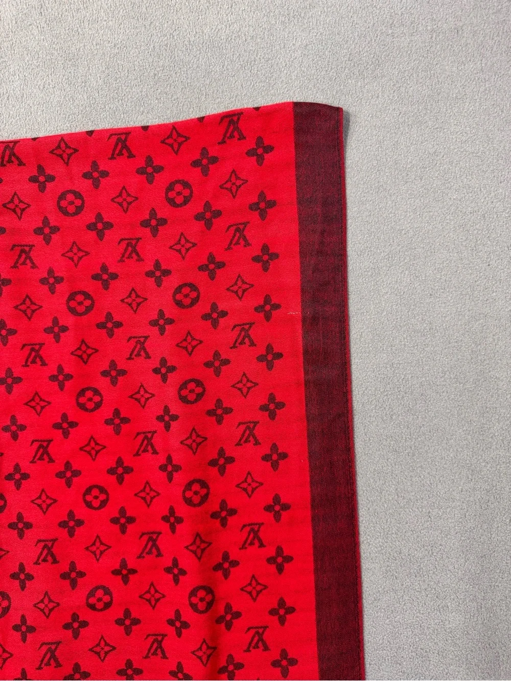 Authentic Louis Vuitton Red and Black Monogram Silk Shawl Scarf, Made in Italy